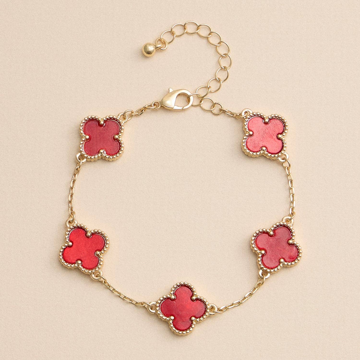 Colorful Shell Charm Bracelet with Gold Detailing: Red / One / 5SB21068